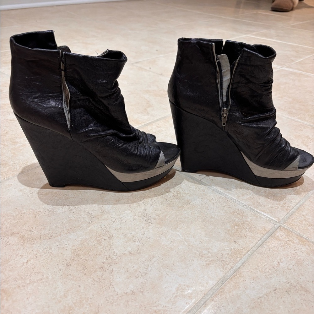 Black Leather Wedge Ankle Boots.
